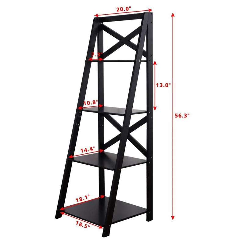 4-tier Leaning Free Standing Ladder Shelf Bookcase-White by DirectDeals