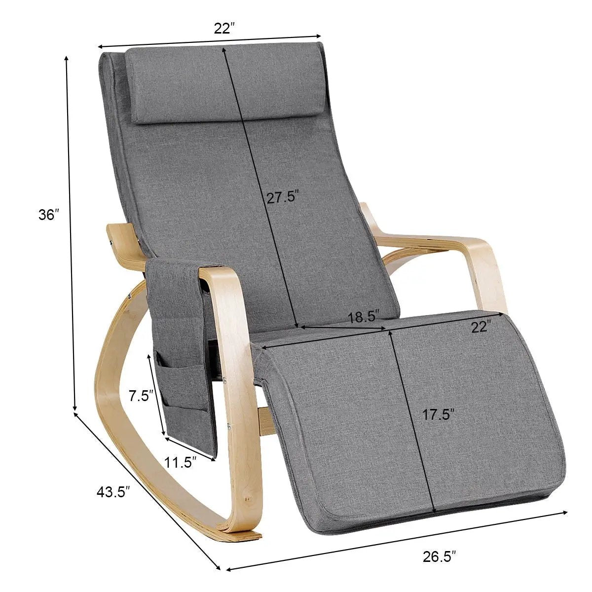 Comfortable Lounge Rocking Chair with Removable Cushion Cover and Side Pocket by DirectDeals