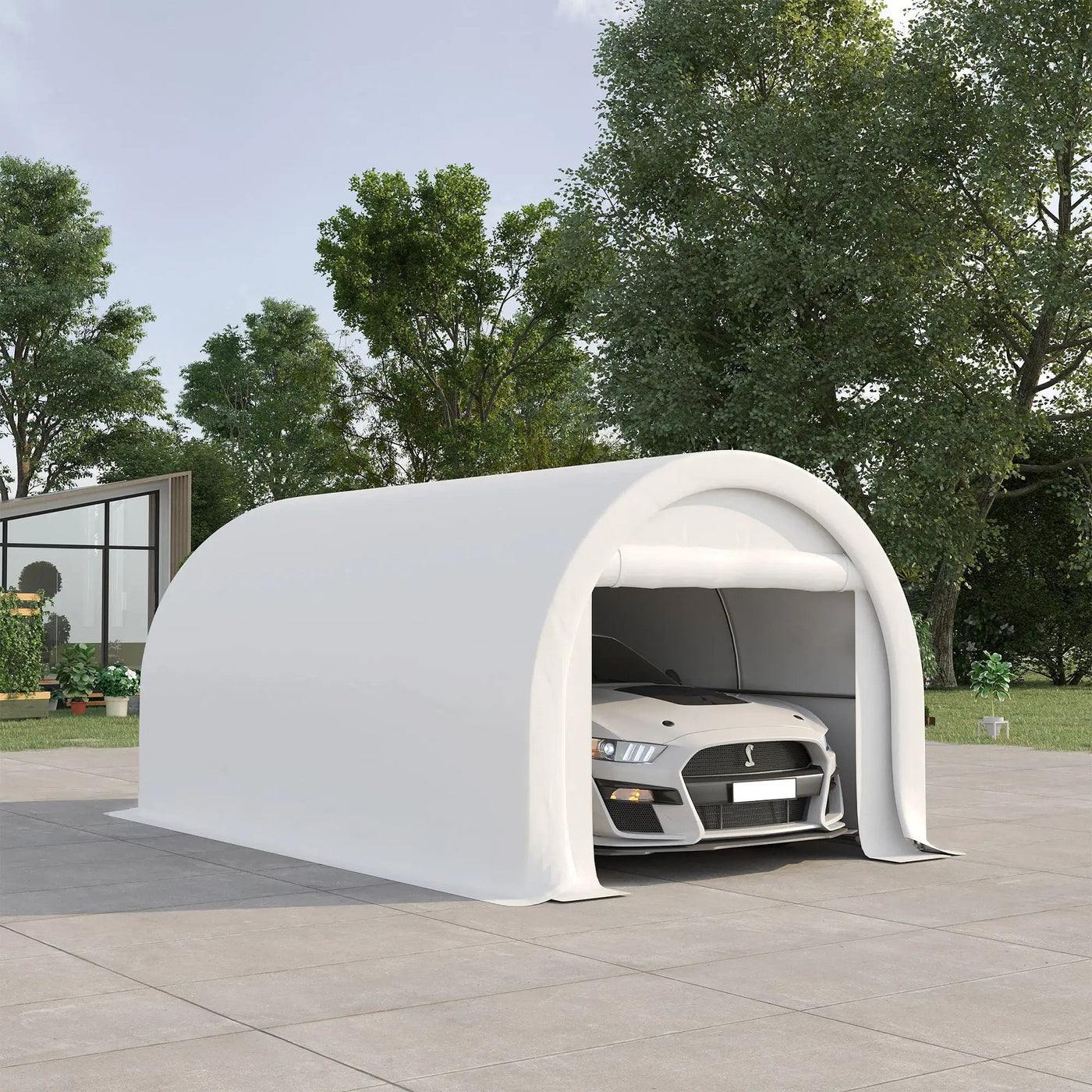 Outsunny - 10' x 16' Carport, Heavy Duty Portable Garage Storage Tent With Large Zippered Door, Anti-Uv Pe Canopy Cover For Car, Truck, Boat, Motorcycle, Bike, Garden Tools, Outdoor Work by HouseOfZazla
