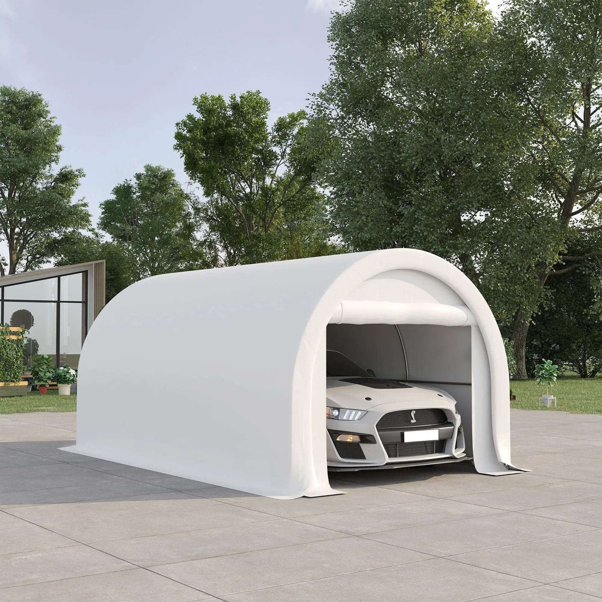 Outsunny - 10' x 16' Carport, Heavy Duty Portable Garage Storage Tent With Large Zippered Door, Anti-Uv Pe Canopy Cover For Car, Truck, Boat, Motorcycle, Bike, Garden Tools, Outdoor Work by Unique Piece Furniture