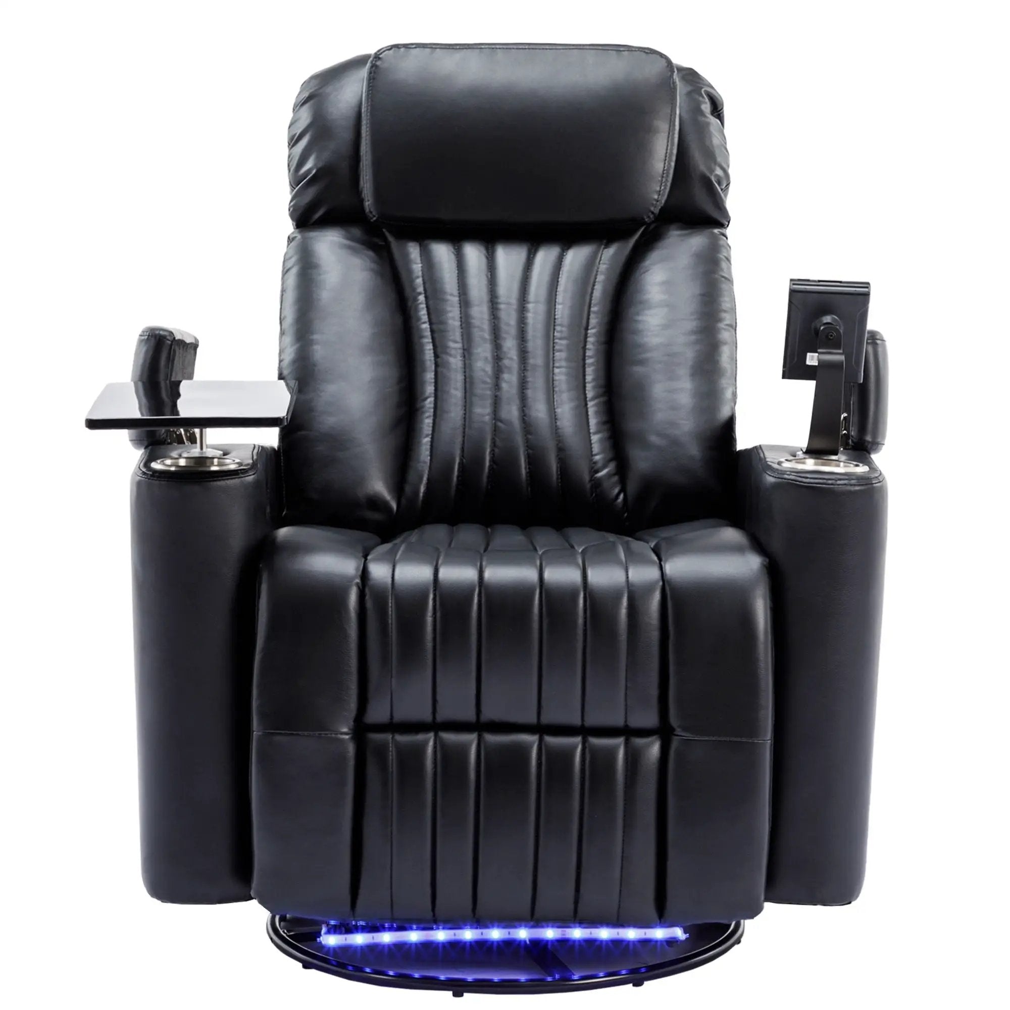 270° Power Swivel Recliner Home Theater Chair With Hidden Arm Storage, LED Light, Cup Holder, And Tray Table by Unique Piece Furniture