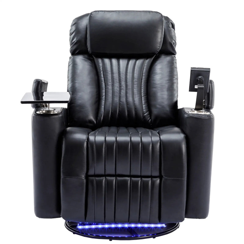 270° Power Swivel Recliner Home Theater Chair With Hidden Arm Storage, LED Light, Cup Holder, And Tray Table by HouseOfZazla