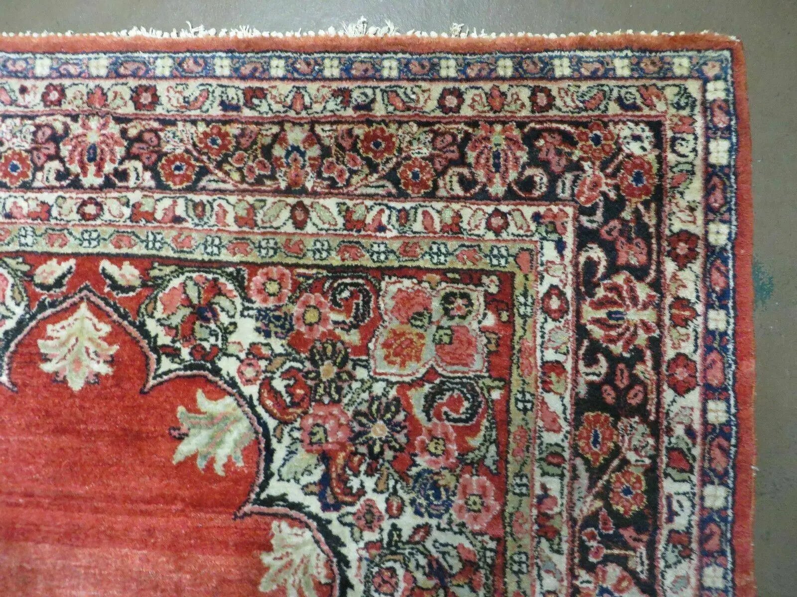 Antique Persian Sarouk Rug 5x8, Red, Semi Open Field, Hand Knotted, Wool by Jewel Rugs