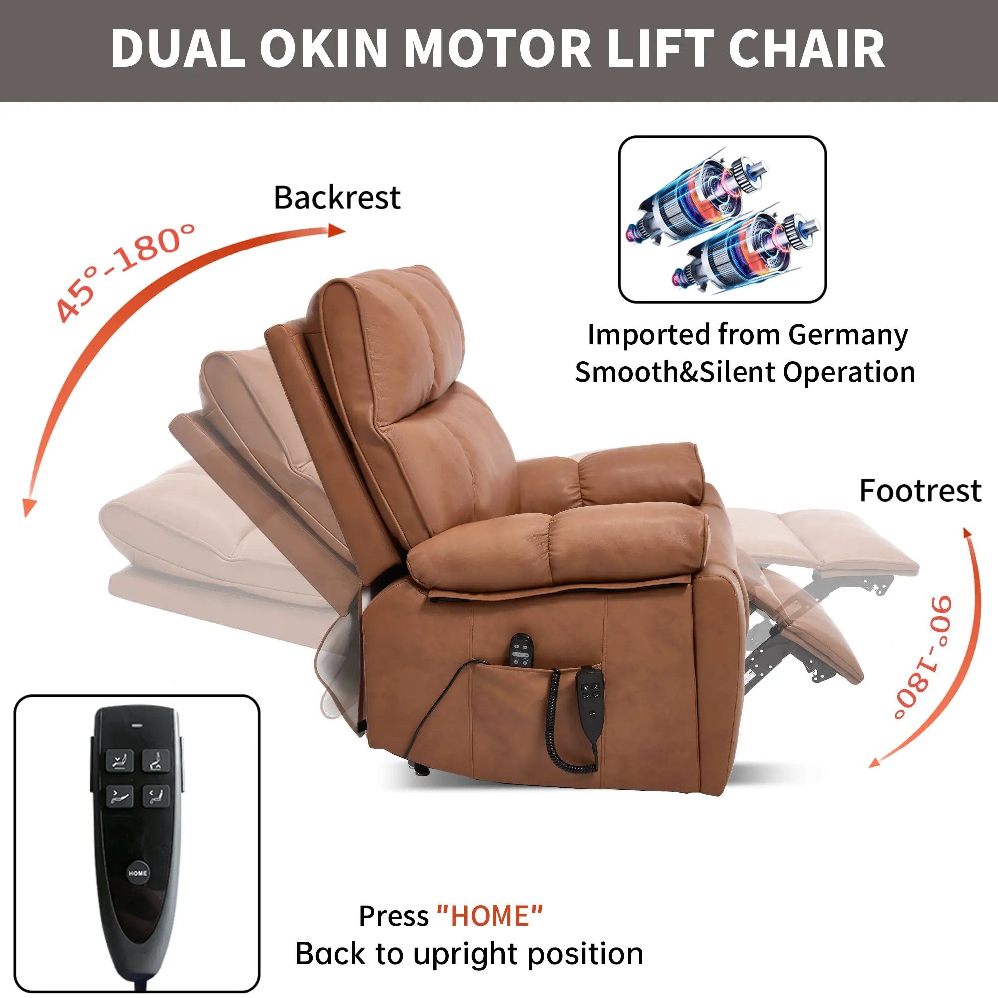 Orange Leatheraire Heat Massage Dual Motor Lift Recliner by HouseOfZazla