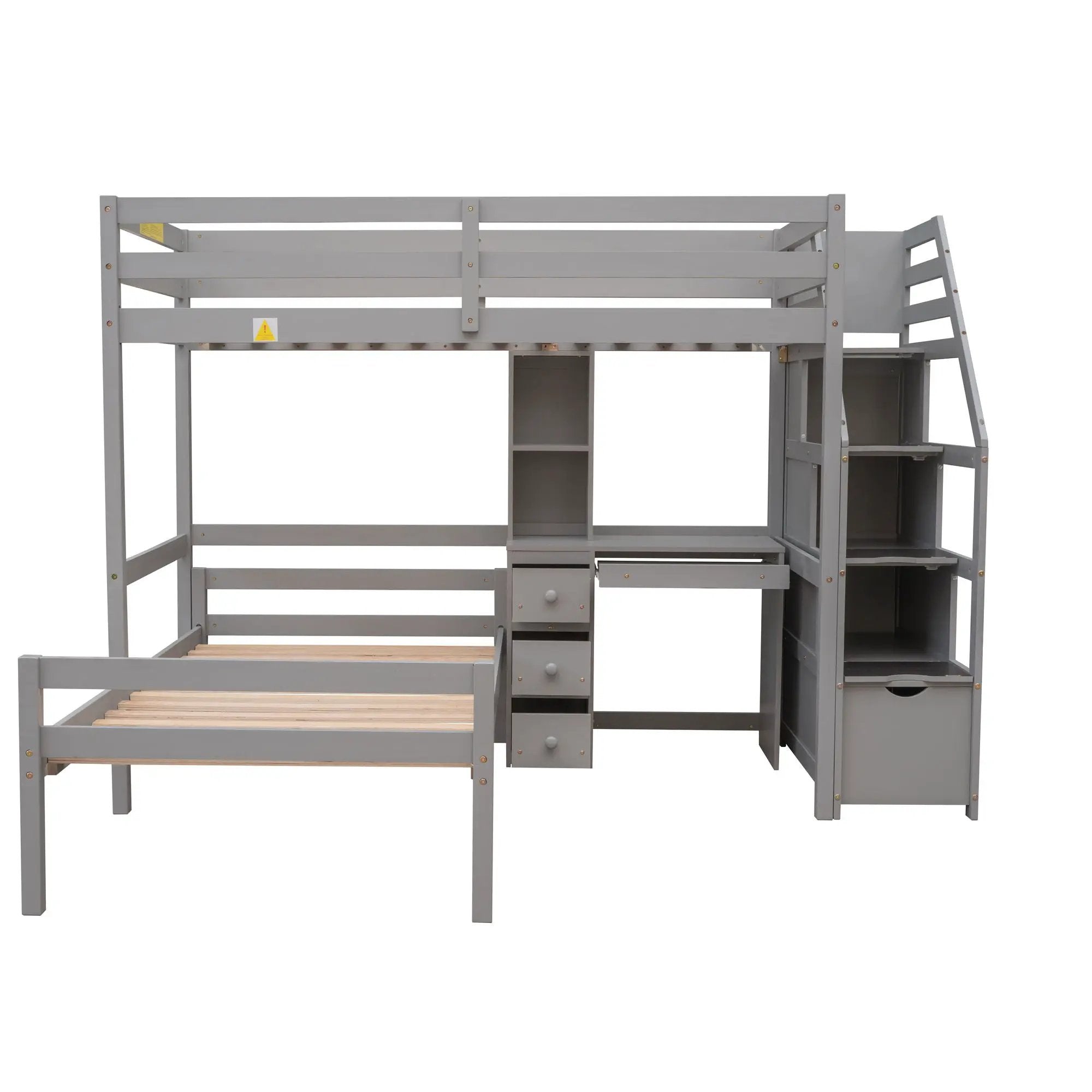 Loft Bed With Stand Alone Bed, Storage Staircase, Desk, Shelves, And Drawers by HouseOfZazla