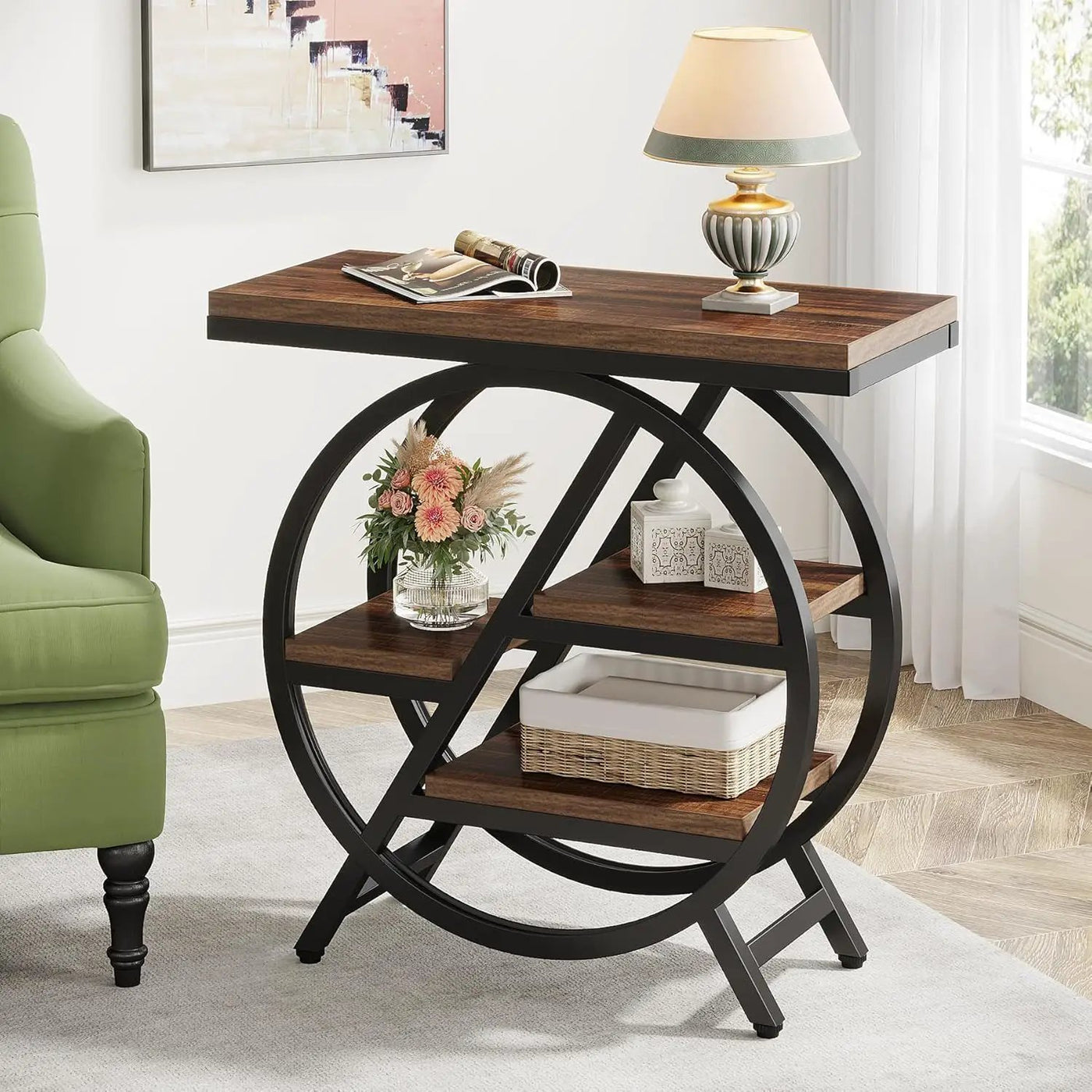 Modern Narrow End Table With 3 Tier Shelves by HouseOfZazla