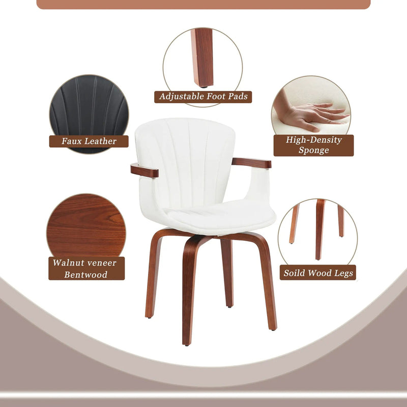 Mid Century Modern Bentwood Swivel Dining Chairs (Set of 2) - White / Walnut by HouseOfZazla