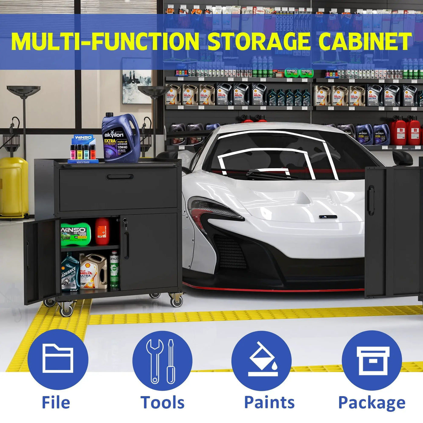 Sturdy And Durable Metal Tool Cabinet For Garage With Wheels Mobile Heavy Duty Storage Cabinet With 1 Drawer And 2 Locking Doors by HouseOfZazla