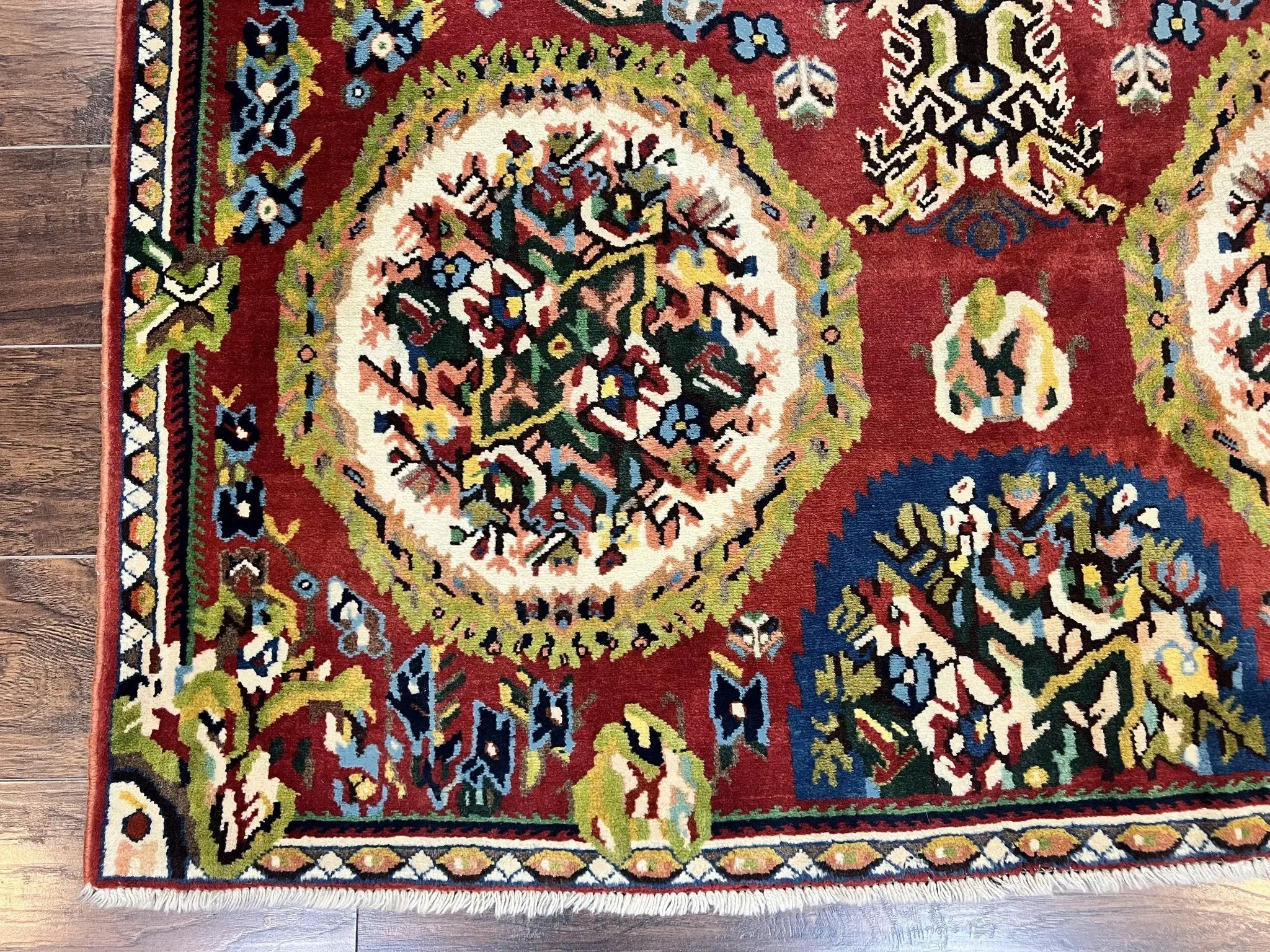 Persian Bakhtiari Rug 5x8, Wool Hand Knotted Antique Carpet, Red, Floral Oriental Rug, 5 x 8 Medium Sized Rug by Jewel Rugs