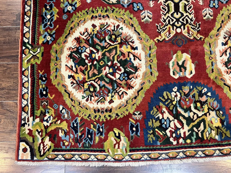 Persian Bakhtiari Rug 5x8, Wool Hand Knotted Antique Carpet, Red, Floral Oriental Rug, 5 x 8 Medium Sized Rug by Jewel Rugs