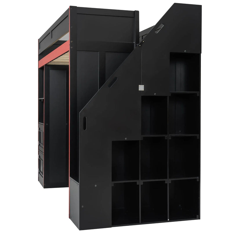Gaming Loft Bed With Desk And Storage, LED Lights by HouseOfZazla