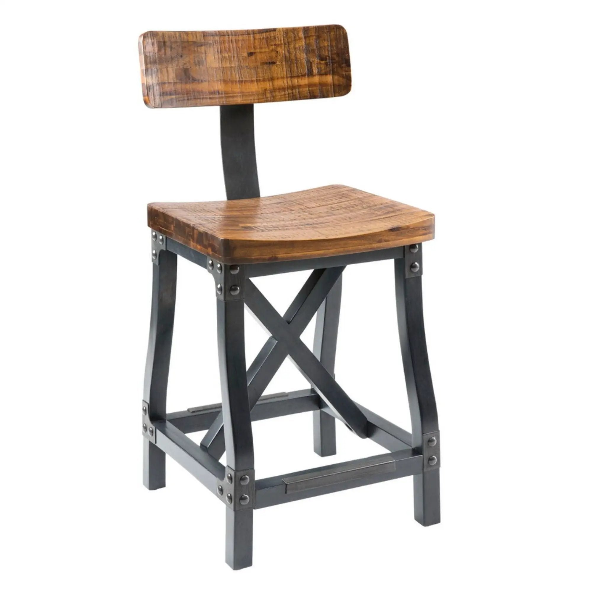 Industrial Counter Stool With Back Removable Solid Acacia - Amber by Unique Piece Furniture