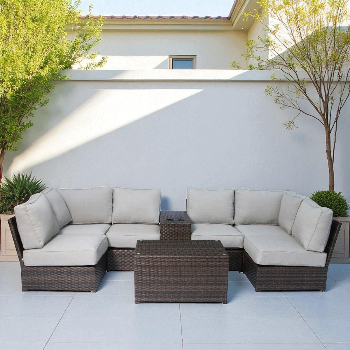 Modular Wicker Patio Seating Group with Cushions - Gray or Dark Brown, photo 25 of 33