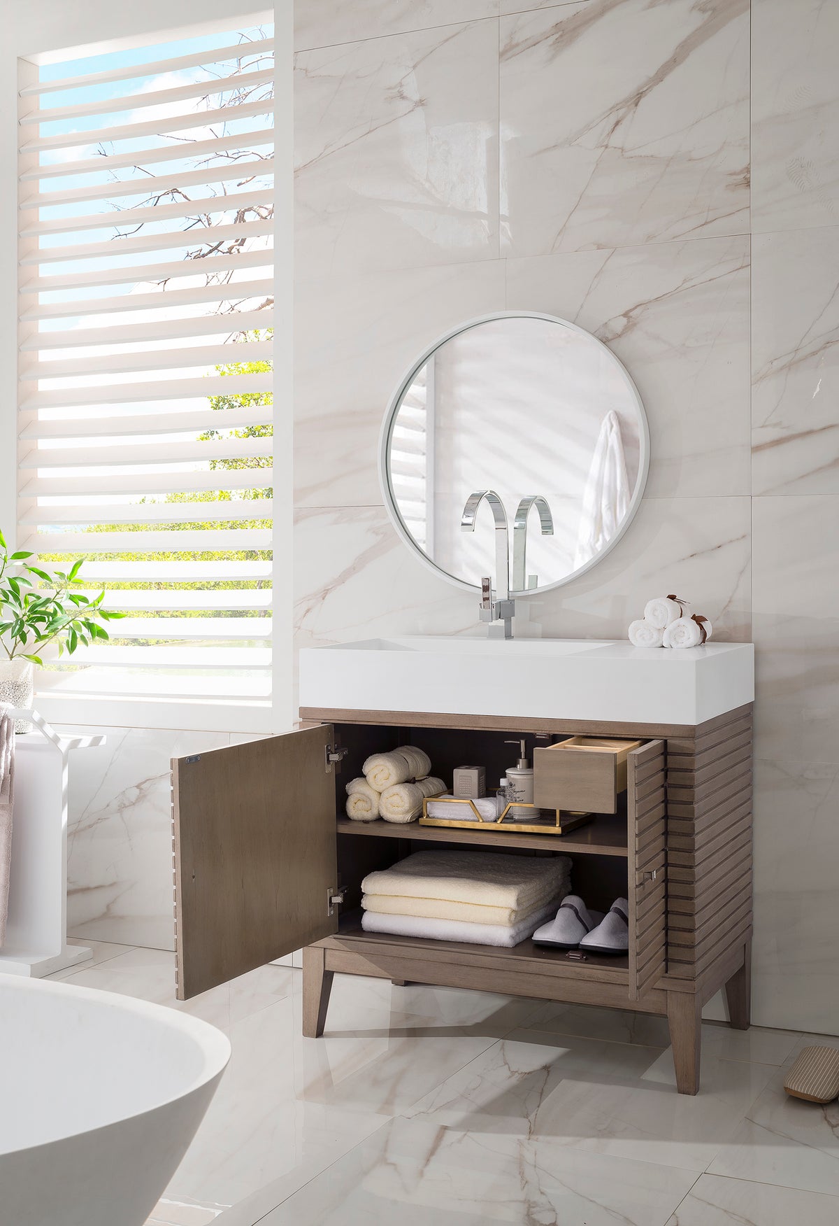 James Martin Linear 36" Single Bathroom Vanity, Whitewashed Walnut, view 4