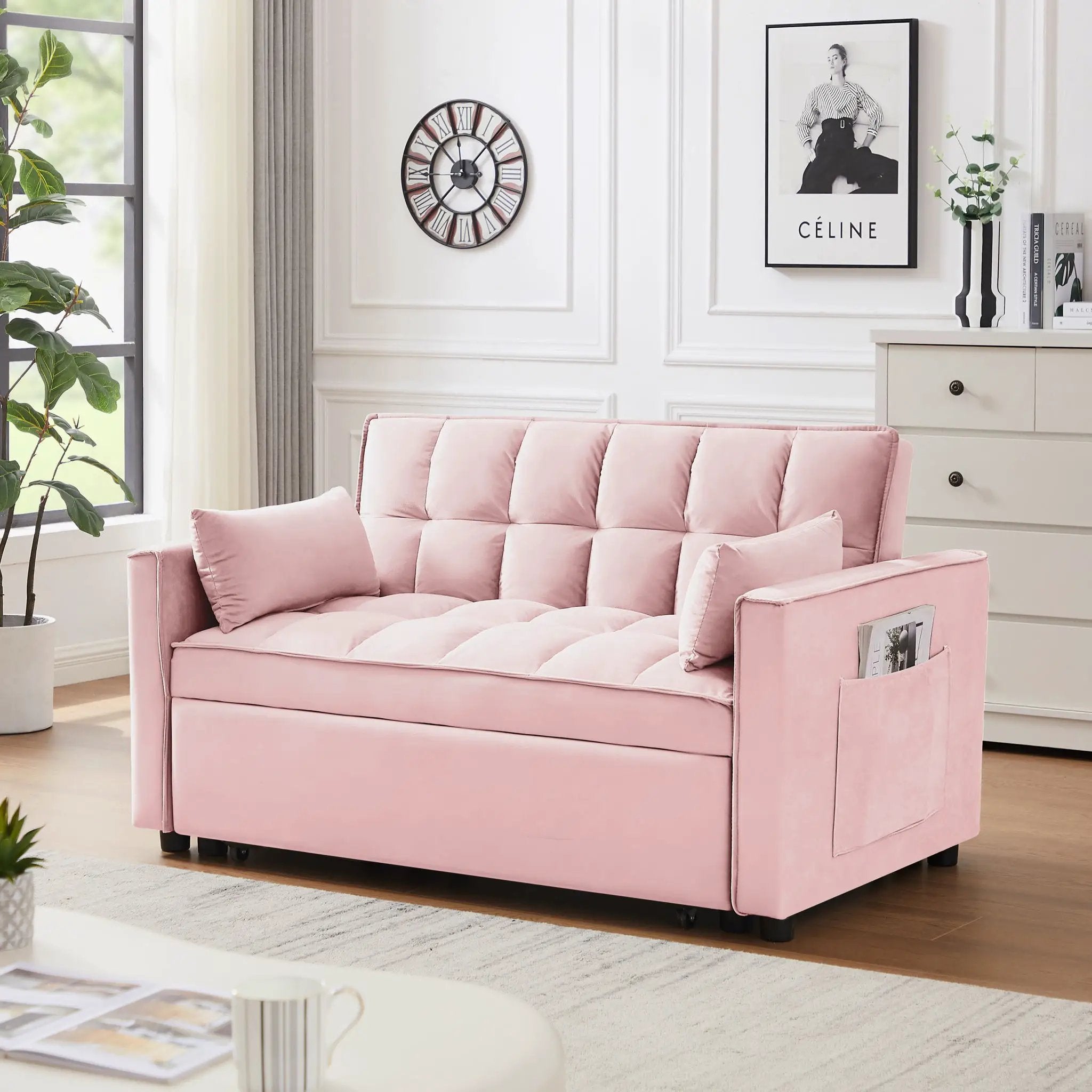 Modern Convertible Loveseat Futon Sofa With Pullout Bed, Reclining Backrest by HouseOfZazla