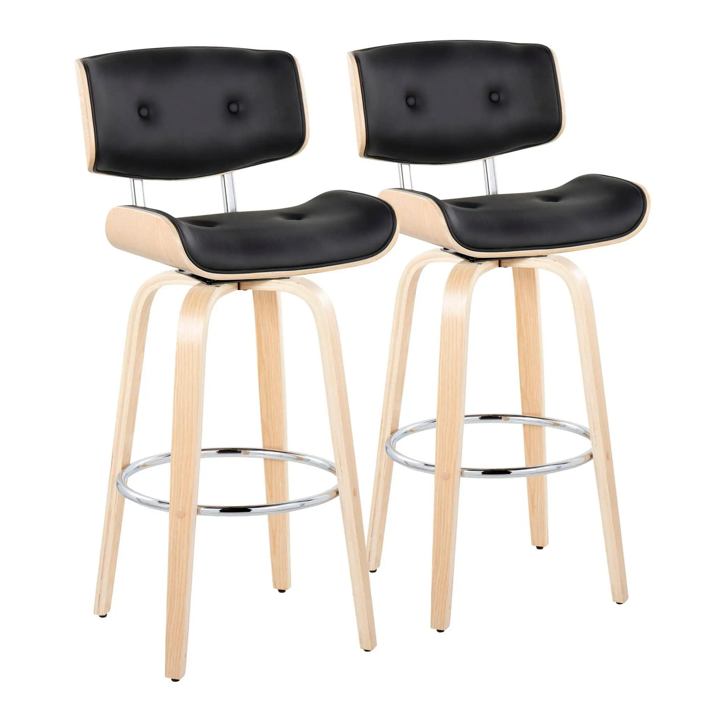 Lombardi - Mid Century Modern Fixed Height Barstool With Swivel With Round Footrest (Set of 2) by HouseOfZazla