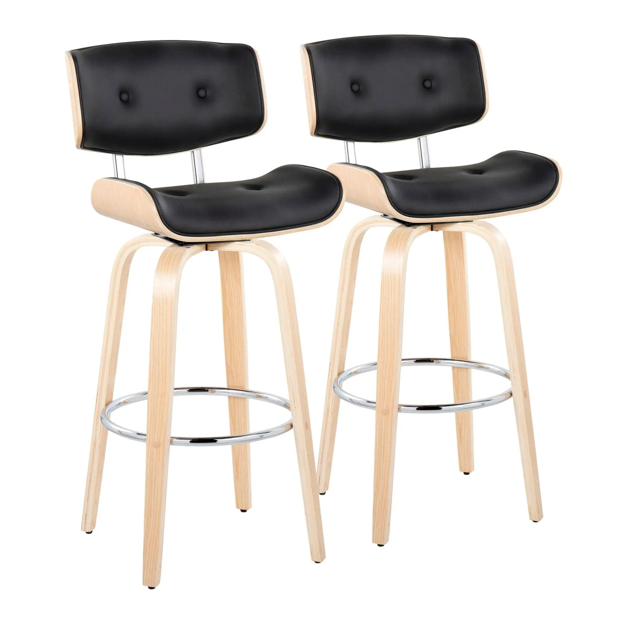 Lombardi - Mid Century Modern Fixed Height Barstool With Swivel With Round Footrest (Set of 2) by Unique Piece Furniture