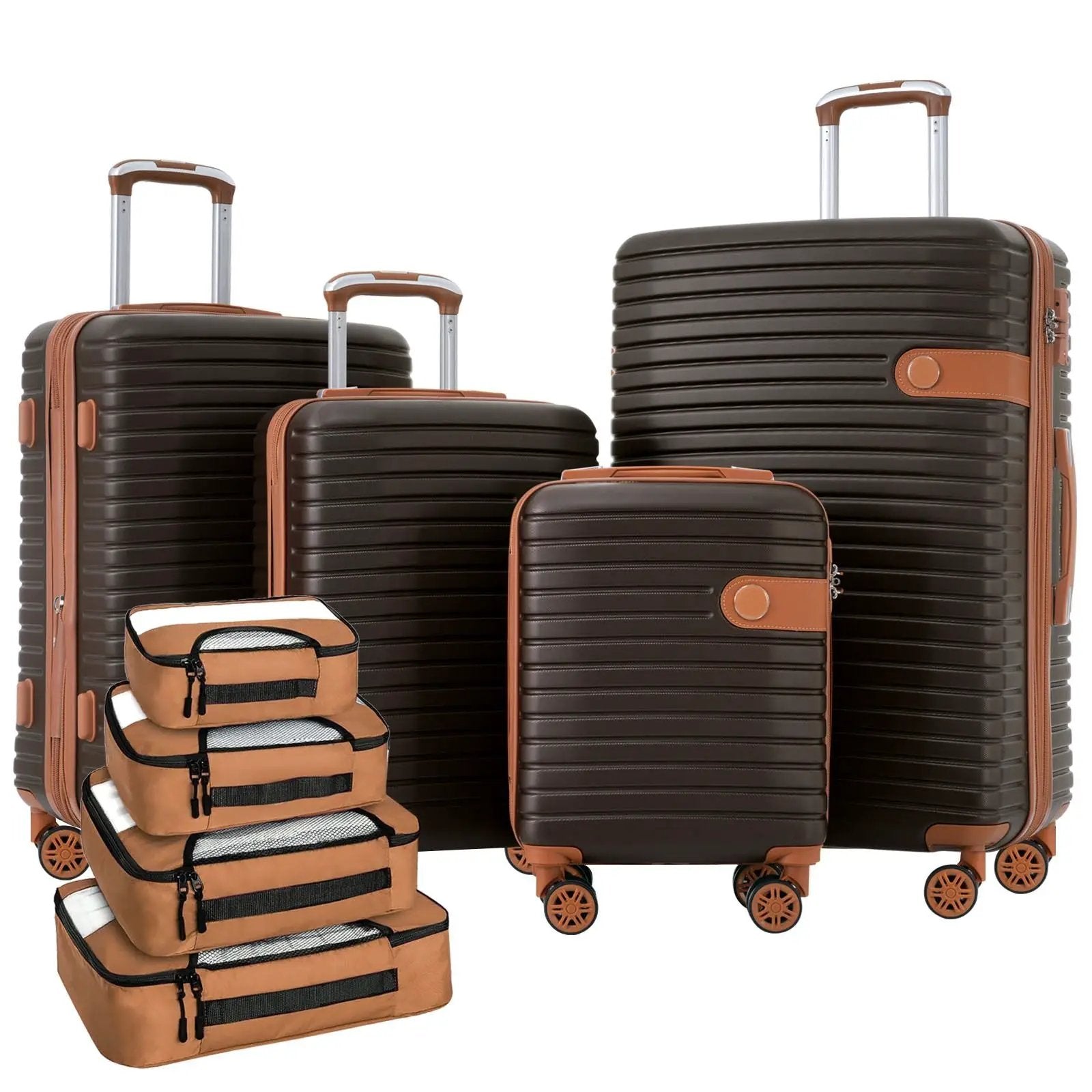 4 Piece Luggage Set Suitcase Set, Abs Hard Shell Lightweight Expandable Travel Luggage With 4 Packing Cubes, Tsa Lock, Spinner Wheels (16 / 20 / 24 / 28) - Coffee by HouseOfZazla