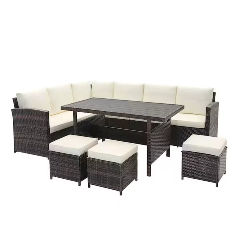 7 Piece Outdoor Dining Set With Cushions, Modular Sectional Sofa And Table by HouseOfZazla