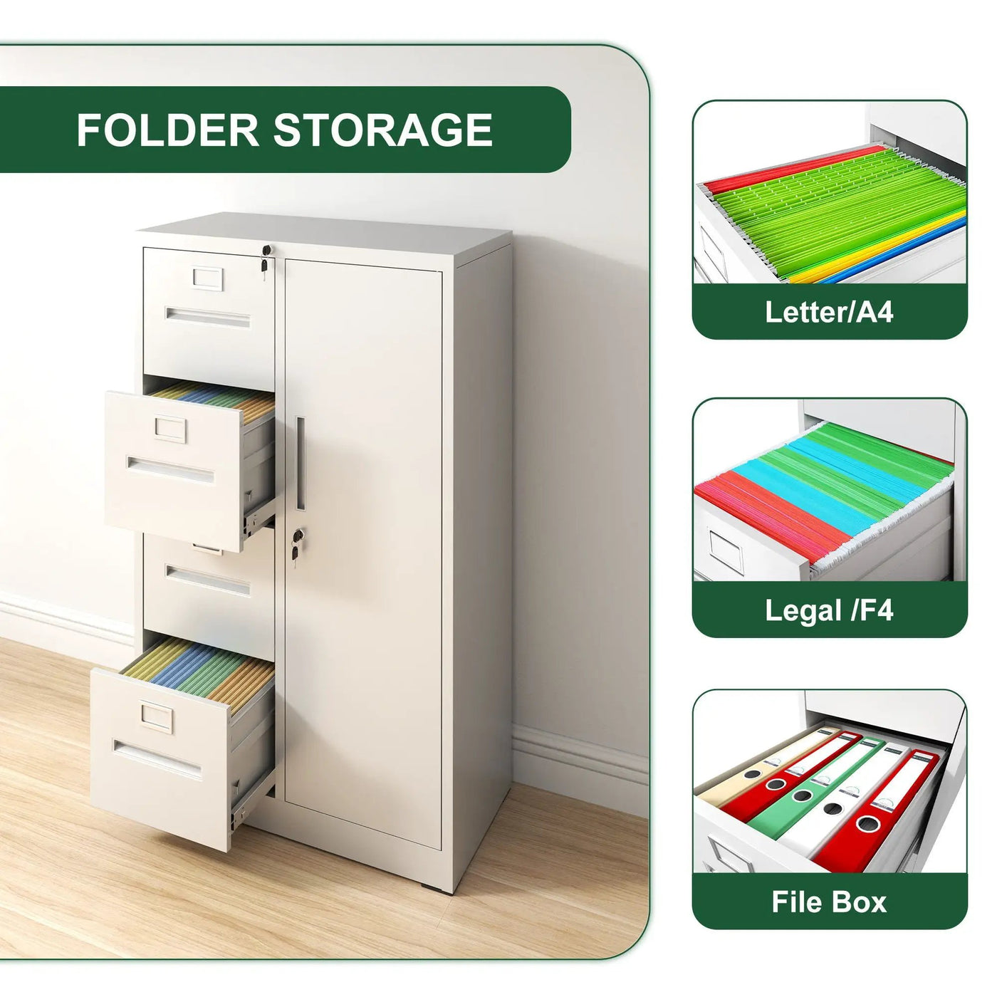 Metal Storage Vertical Filing Cabinet With Lock, 4 Drawers, 1 Door, Steel Construction, School / Office Use by HouseOfZazla