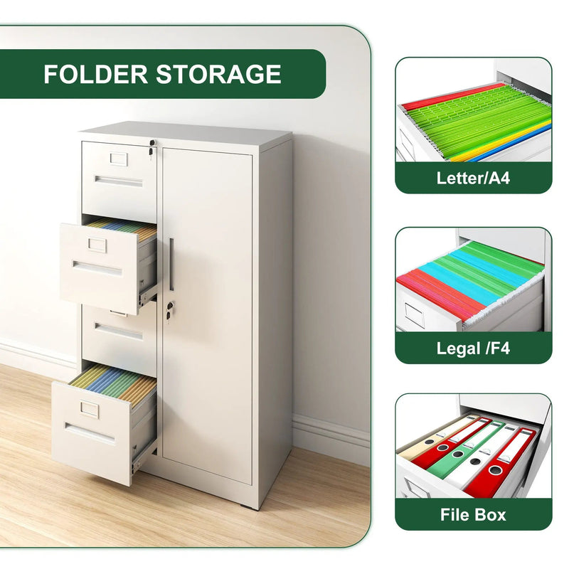 Metal Storage Vertical Filing Cabinet With Lock, 4 Drawers, 1 Door, Steel Construction, School / Office Use by Unique Piece Furniture