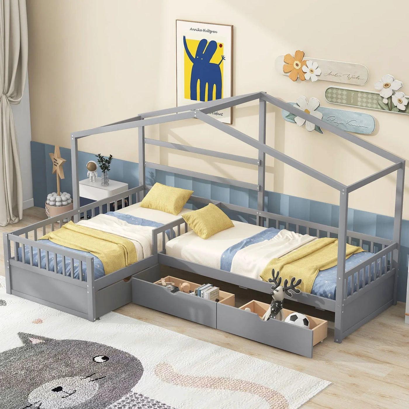 L Shape Platform Bed With 3 Storage Drawers by HouseOfZazla