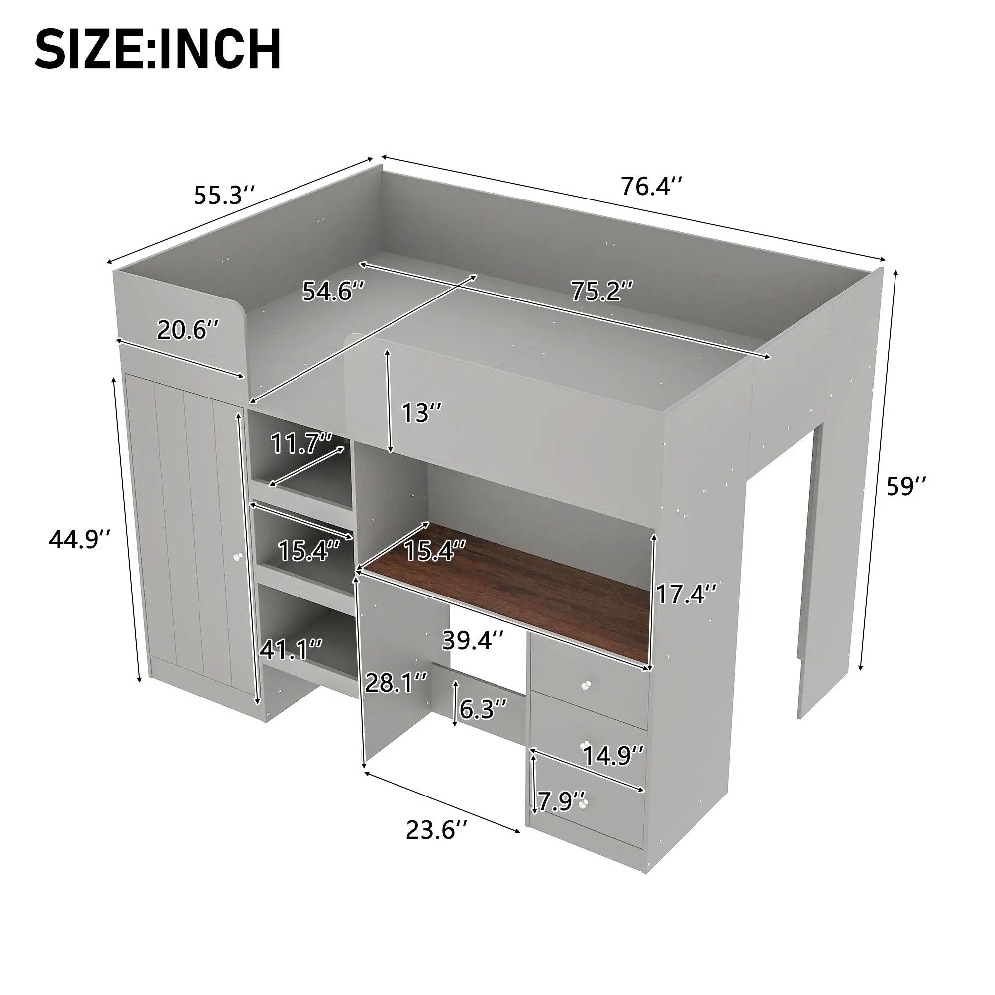 Loft Bed With Built In Wardrobe, Desk, Shelves, And Drawers by Unique Piece Furniture