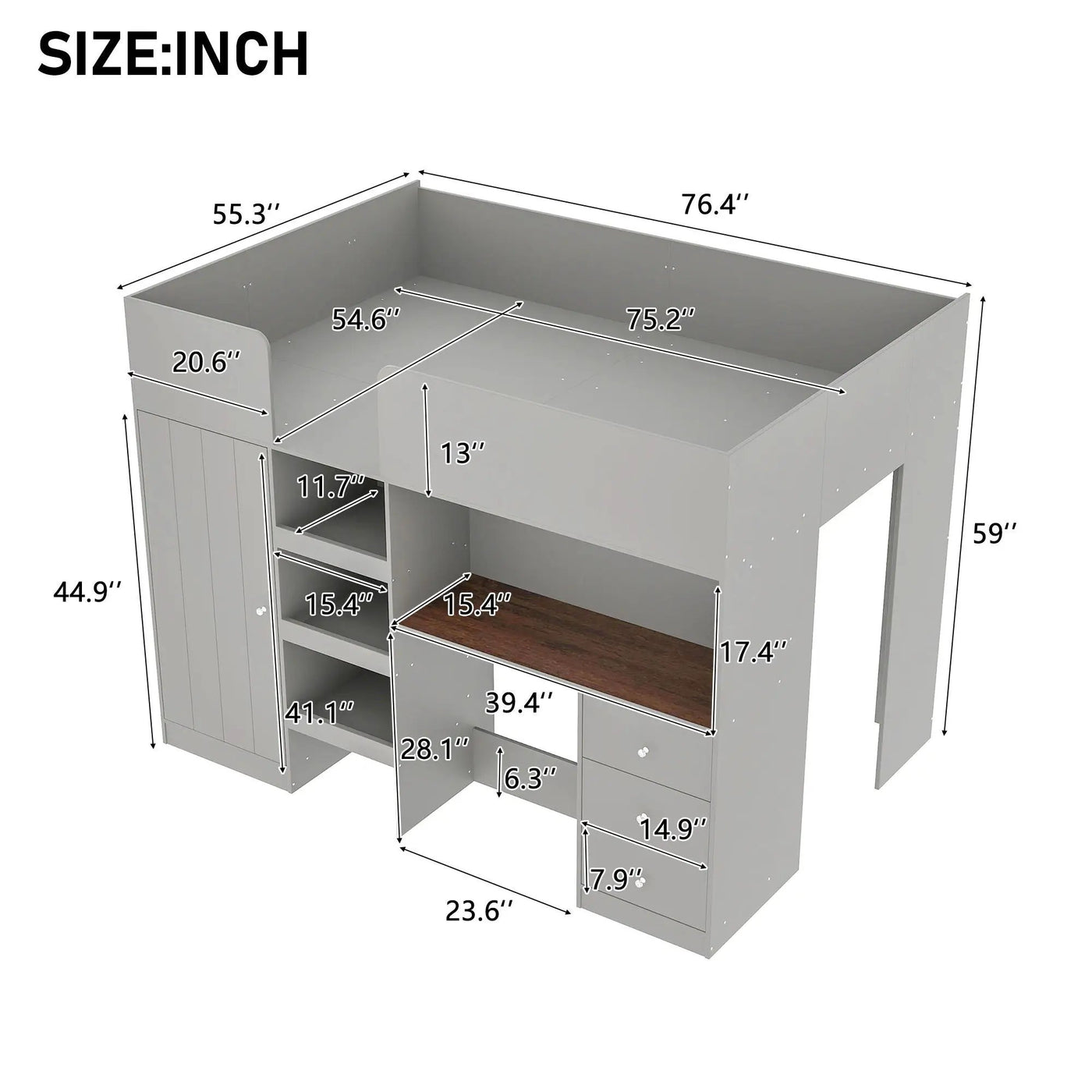 Loft Bed With Built In Wardrobe, Desk, Shelves, And Drawers by HouseOfZazla