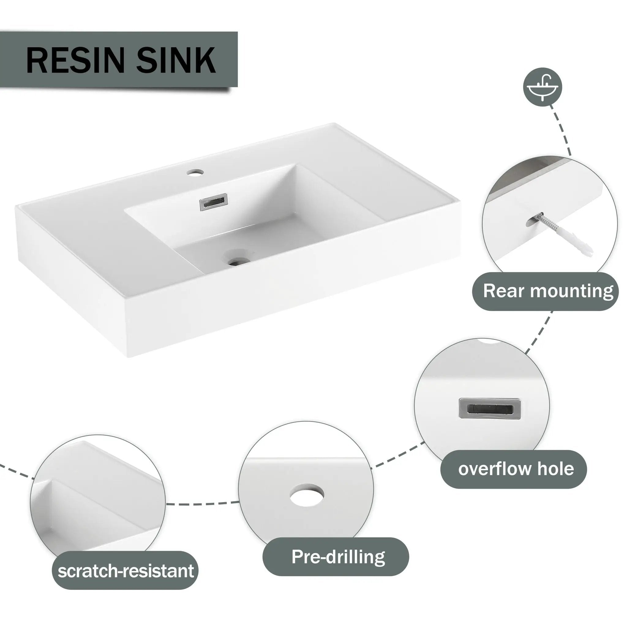 Modern Wall Mounted Bathroom Vanity With Resin Sink And 2 Side Cabinet, Imitative, Construction - Imitative Oak by HouseOfZazla