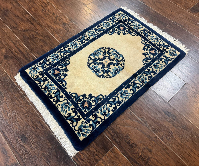 Chinese Peking Rug 2x3, Small Wool Chinese Carpet, Art Deco Rug by Jewel Rugs