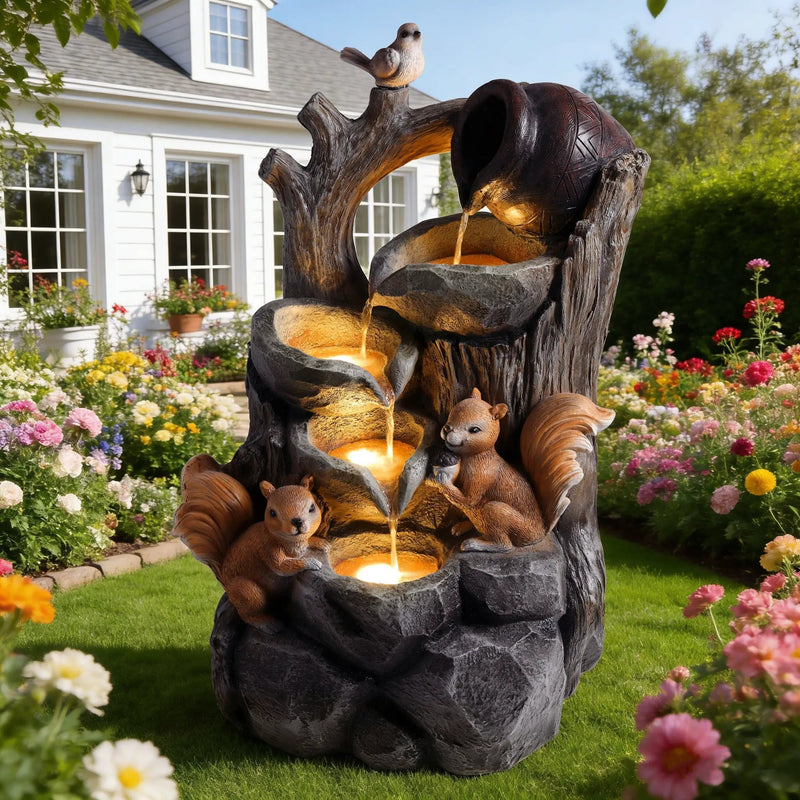 Squirrel Outdoor Water Fountain with Lights by HouseOfZazla