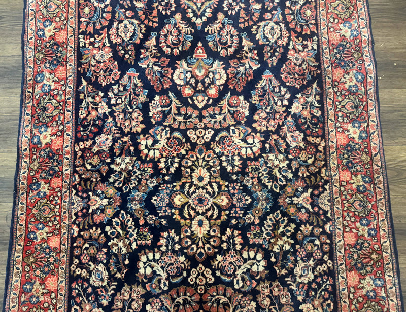 Navy Blue Persian Rug 4x6, Sarouk Mohajeran Carpet, Antique Persian Rug, Floral by Jewel Rugs