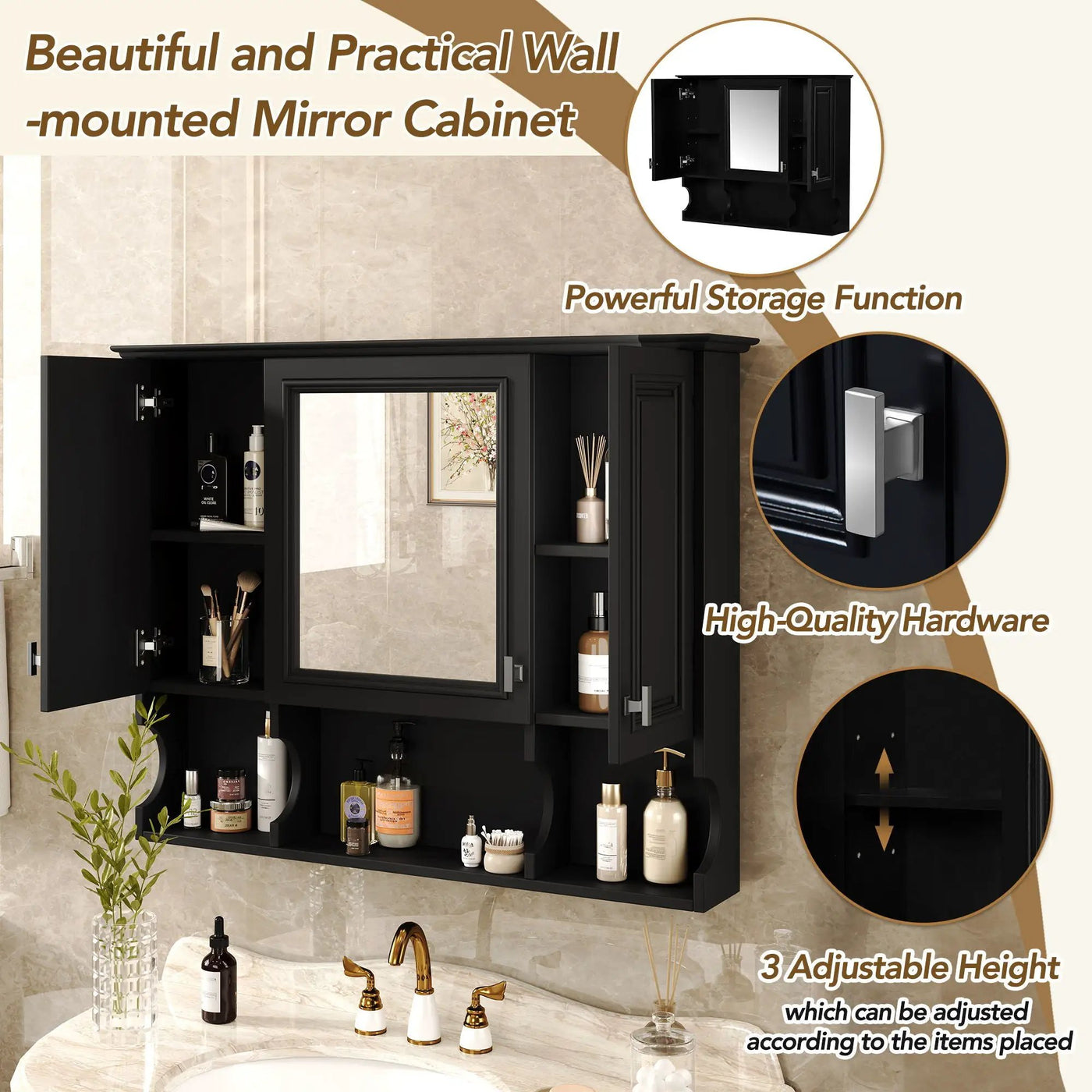 Wall Mounted Bathroom Medicine Wall Cabinet With Mirror & Open Shelves by HouseOfZazla