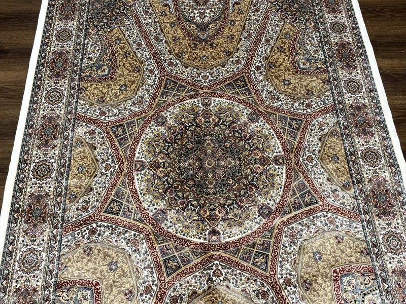 Turkish Silk Rug 5 x 7.6, Dome Design, Bamboo Silk, New by Jewel Rugs