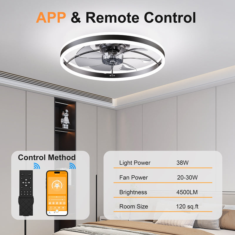 Smart Ceiling Fan with LED Light, 7 Blades Modern Metal Design by HouseOfZazla
