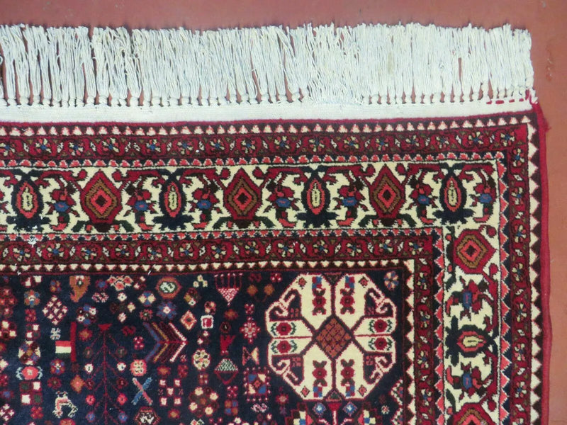 7' X 10' Vintage Handmade Indian Floral Wool Rug Hand Knotted Carpet Ivory Red by Jewel Rugs
