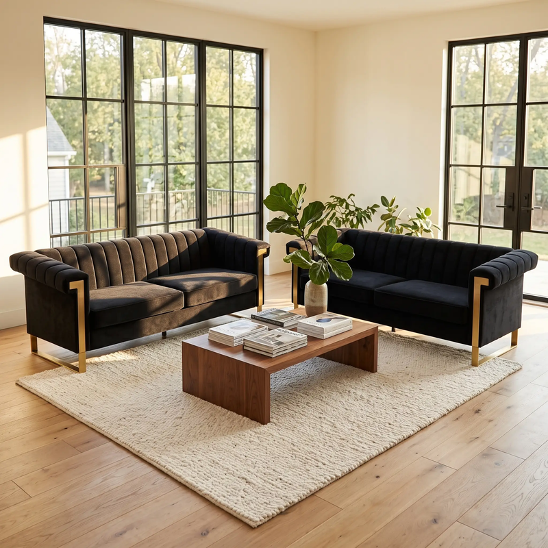 Black Velvet 2 Piece Sofa Set by HouseOfZazla