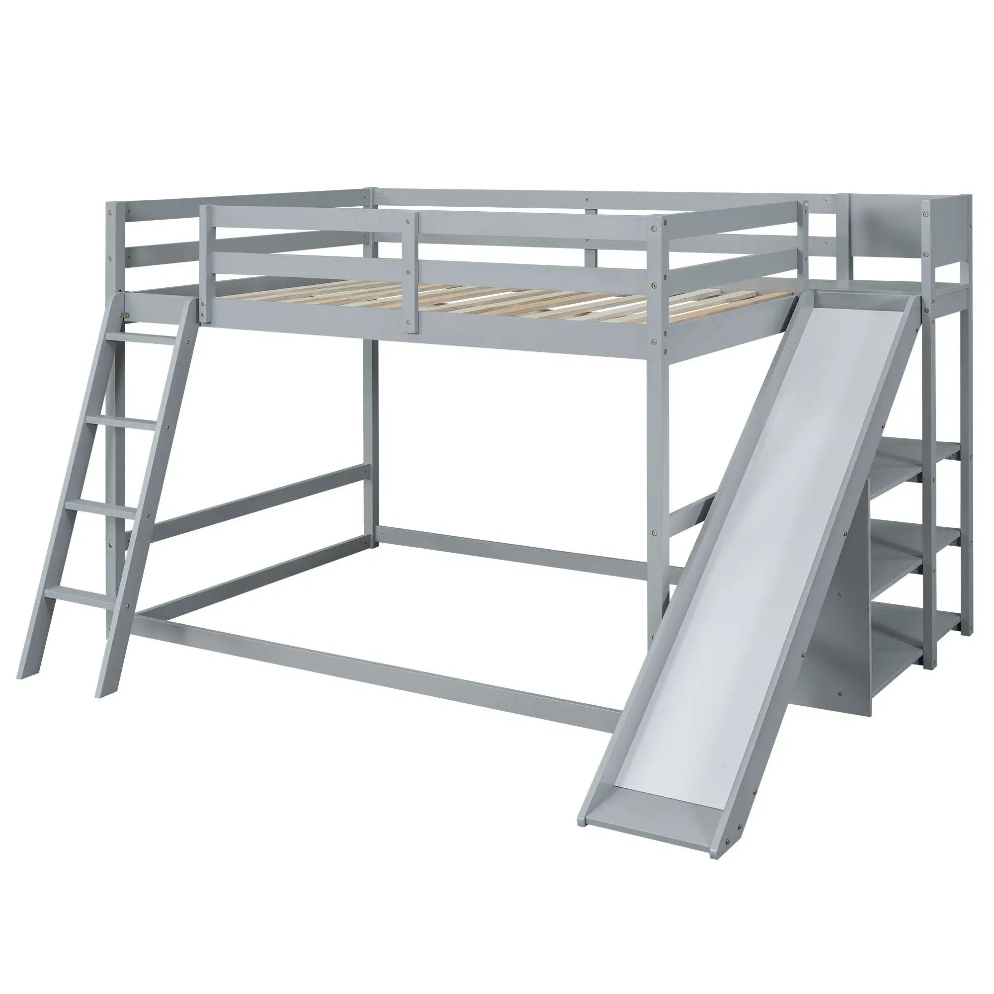 Bunk Bed With Ladder, Slide, And Shelves Pine Wood by Unique Piece Furniture