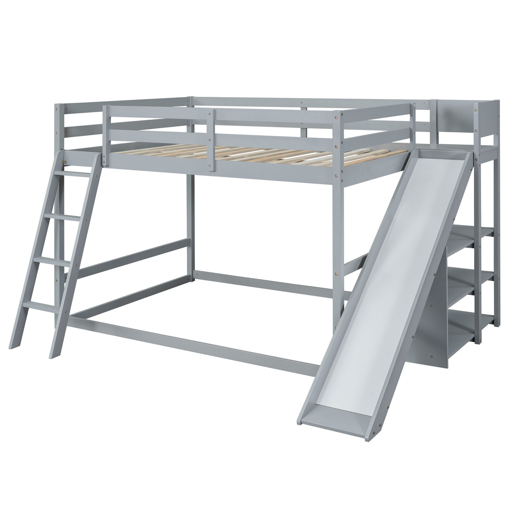 Bunk Bed With Ladder, Slide, And Shelves Pine Wood by HouseOfZazla