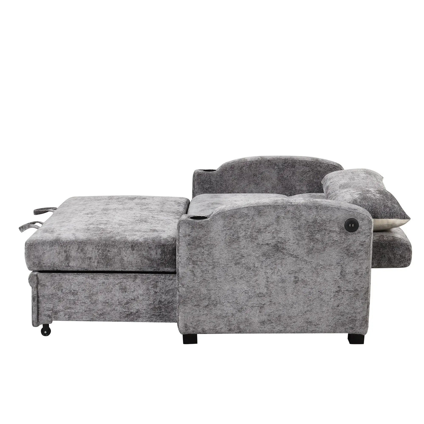 Pull Out Loveseat Sofa With Adjsutable Backrest, 2 Pillows, Cup Holders, USB Ports For Living Room by HouseOfZazla