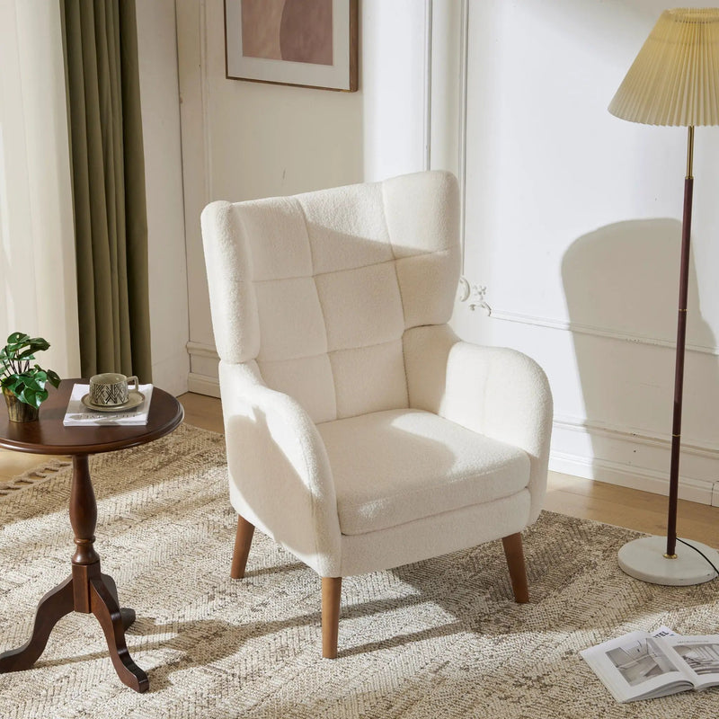 Accent Chair With Birch Wood Legs - White by HouseOfZazla