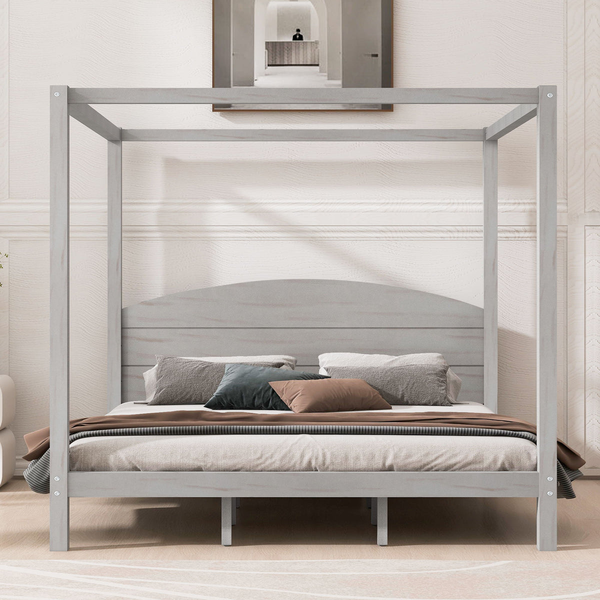 King Canopy Platform Bed with Headboard and Support Legs - Dark Brown or Dark Gray, photo 17 of 19