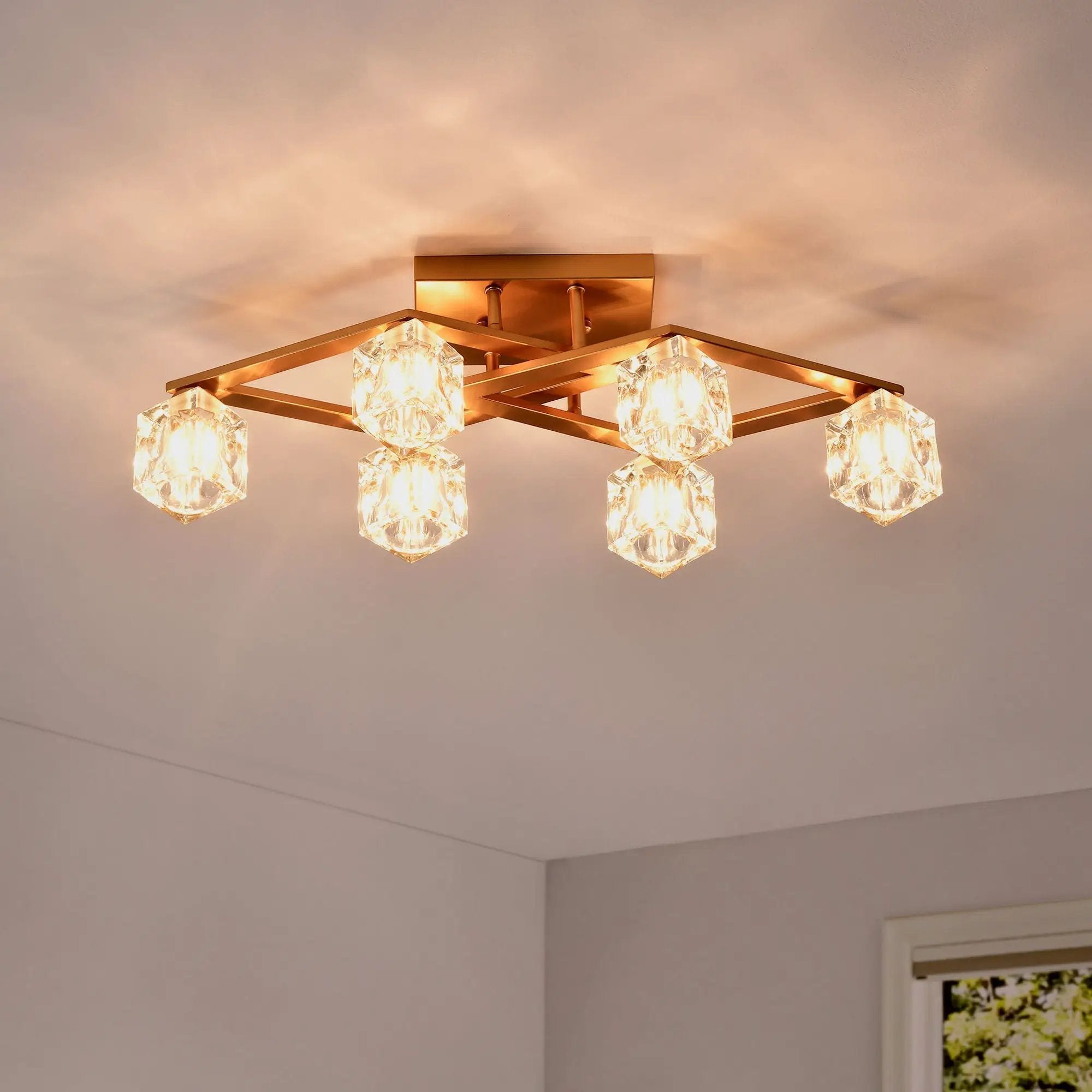 6 Light Crystal Ceiling Light For Dining Room, Modern Ceiling Lamp With Light Fixture For Entryway, Lobby, Kitchen, Bedroom, Living Room, Conference Room, (6*G9 Bulbs Included) by HouseOfZazla