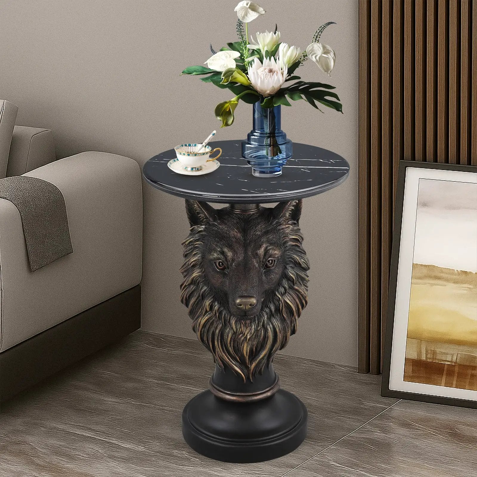 Wolf Head Accent Table Animal Statue End Tables Livingroom by HouseOfZazla