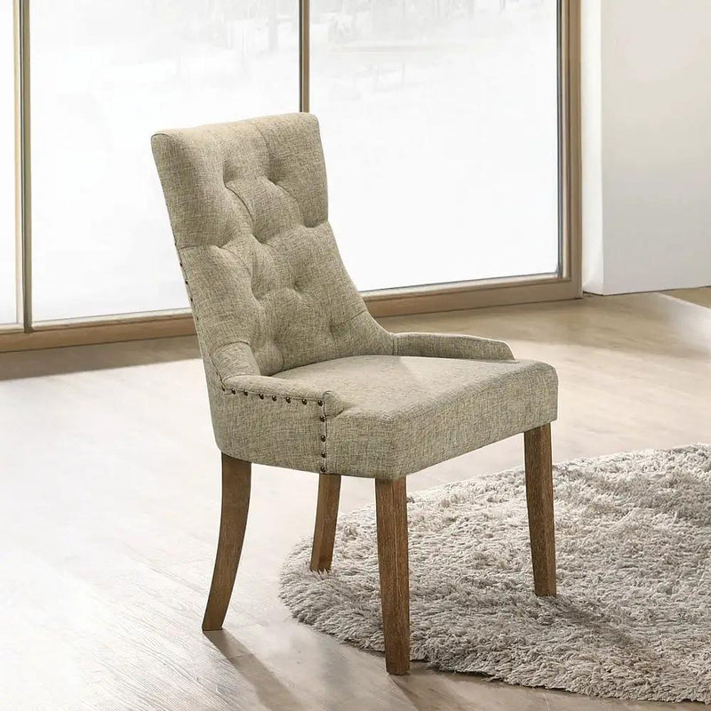 Yotam - Side Chair (Set of 2) - Beige Fabric & Salvaged Oak by Unique Piece Furniture