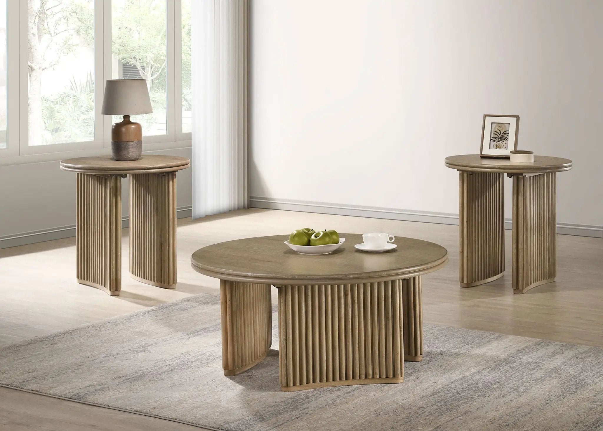 Adina 36-inch Round Wood Coffee Table Distressed Light Brown by Unique Piece Furniture