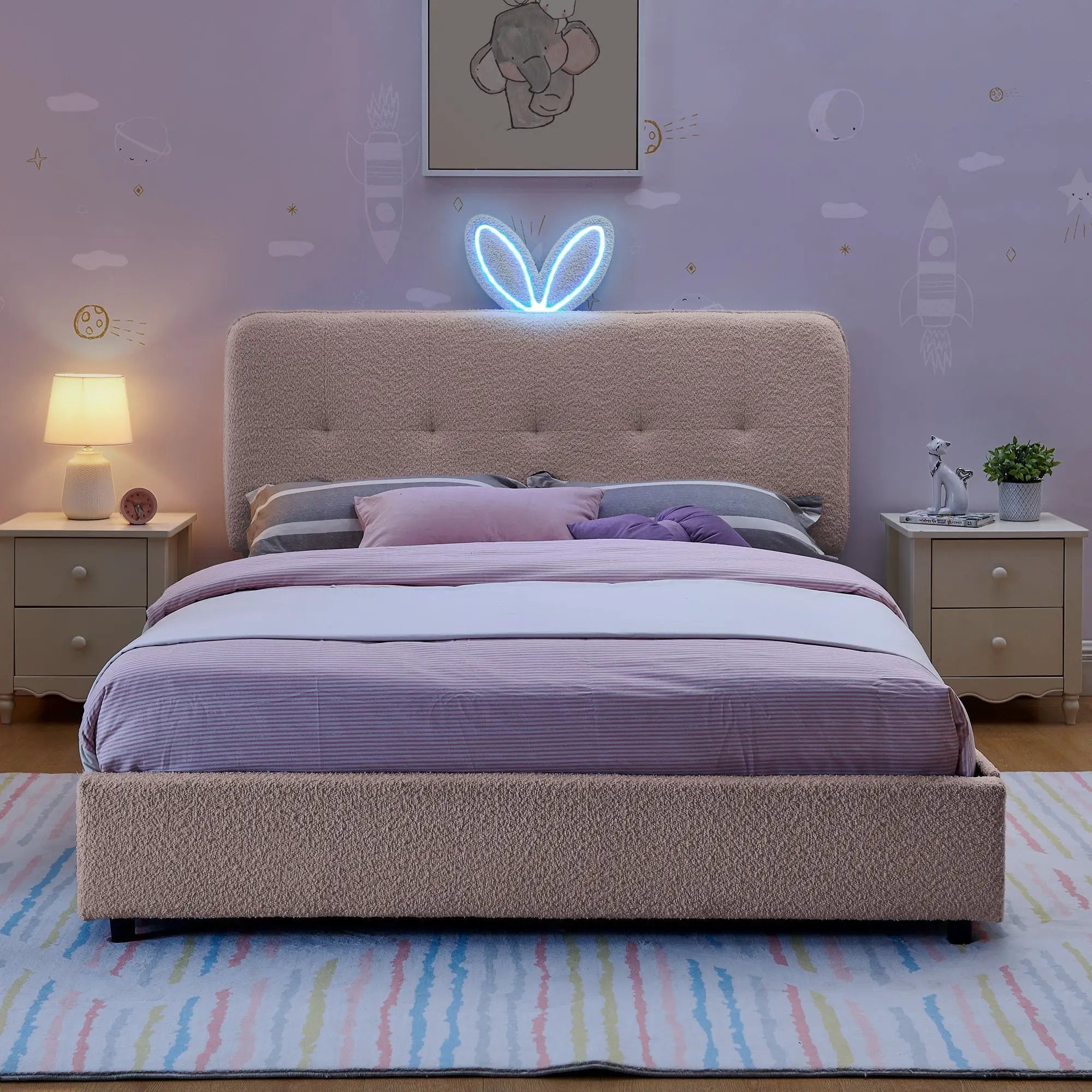 Full Size Kids Upholstered Bed with Oversized Rabbit Ear Headboard by HouseOfZazla
