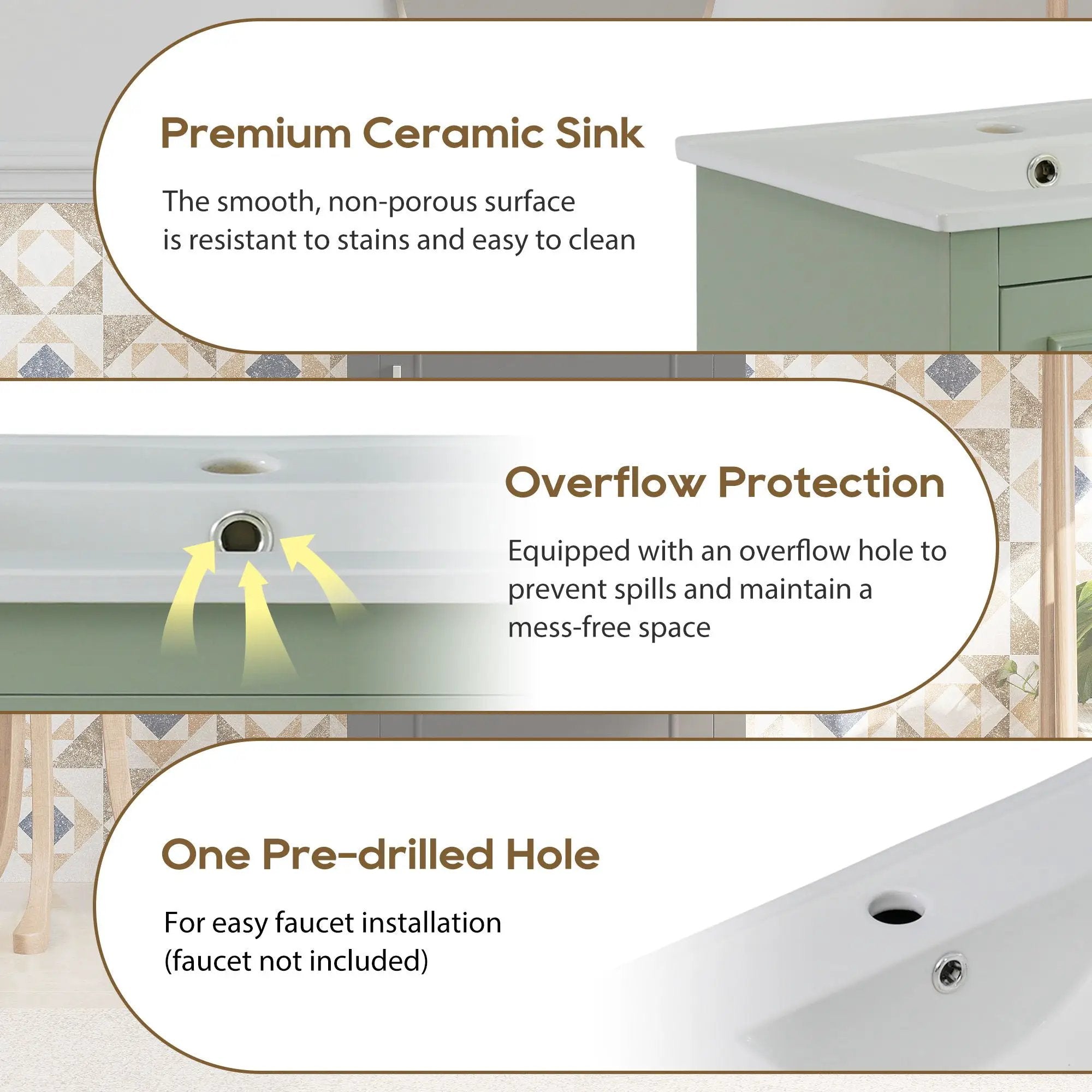 Modern Small Bathroom Vanity Cabinet With Ceramic Basin, Ample Storage, 1 Soft Close Door by Unique Piece Furniture