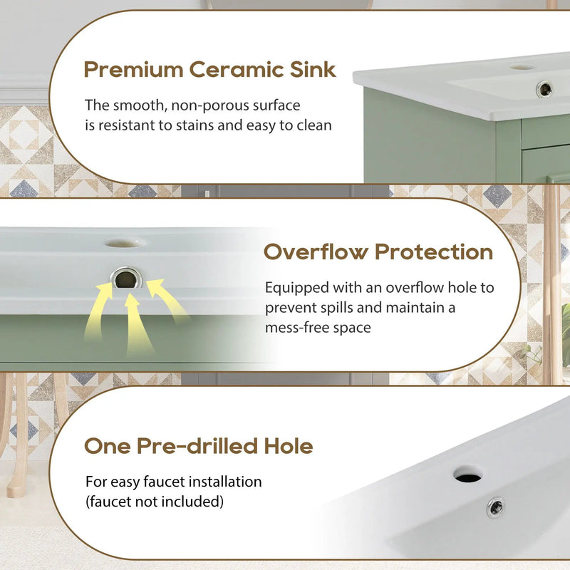 Modern Small Bathroom Vanity Cabinet With Ceramic Basin, Ample Storage, 1 Soft Close Door by HouseOfZazla