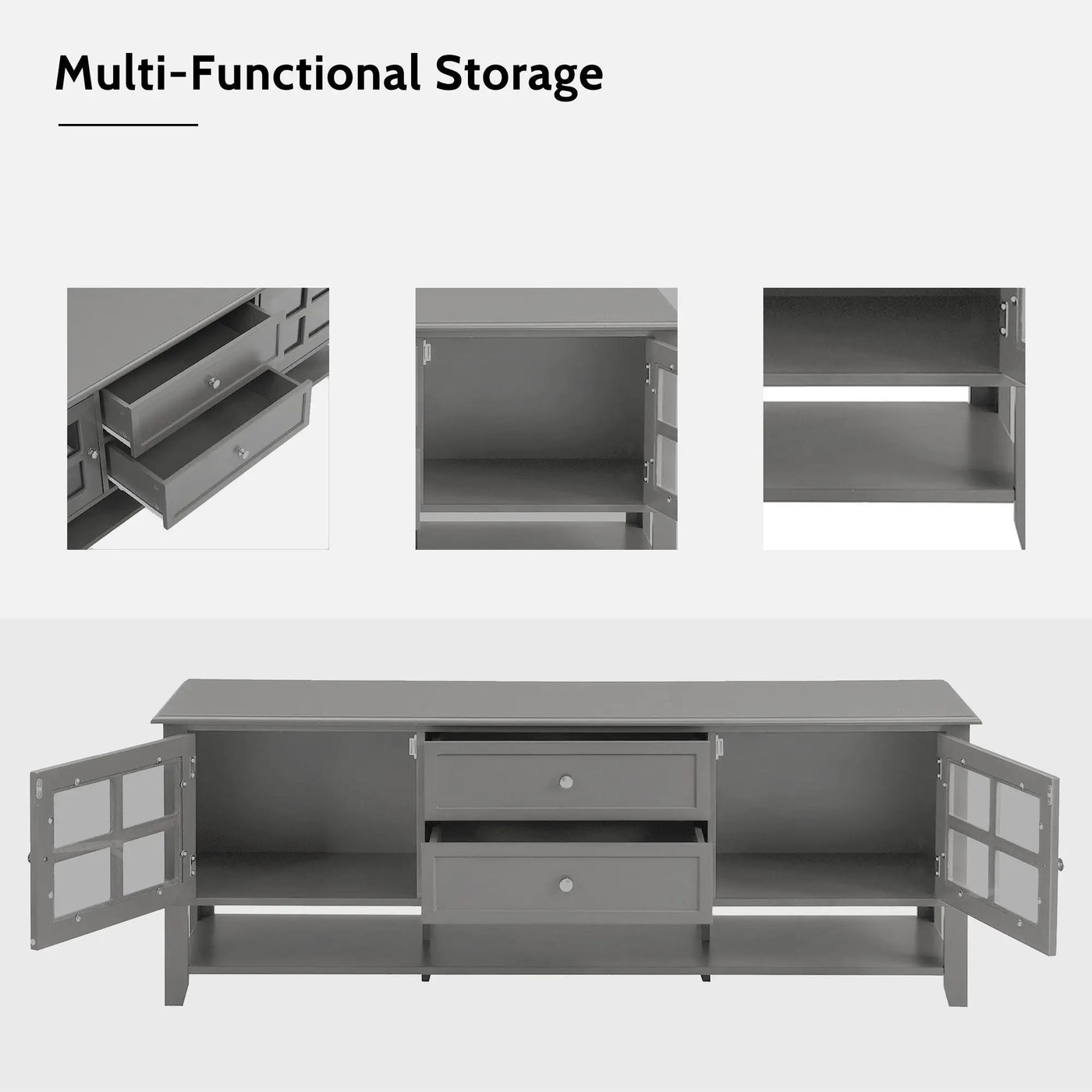 TV Stand, Entertainment Center With Dual Drawers And Hidden Storage, Cabinet With Soft Closing Doors And Sleek Panel Design by HouseOfZazla